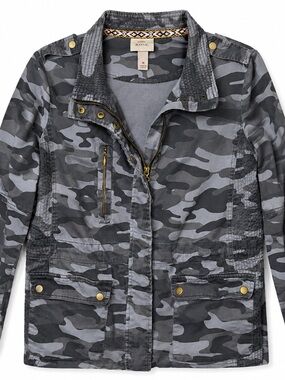 Knox Rose Gray Camo Utility Jacket Medium Snap Zip Military Style Jacket